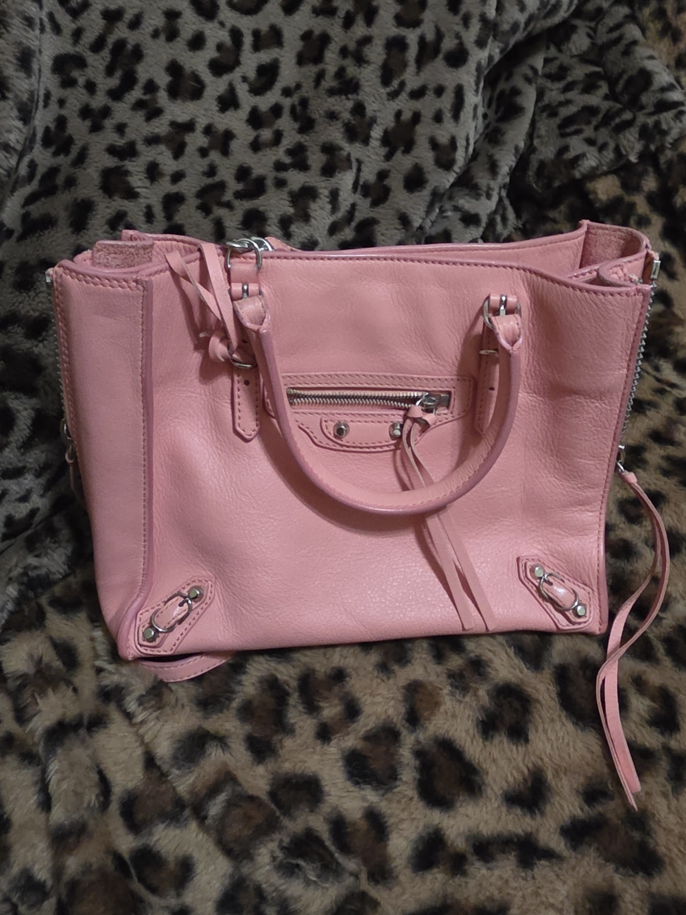 Balenciaga Papier Calfskin A4 Pink Leather Shoulder Satchel with Tassel Zip